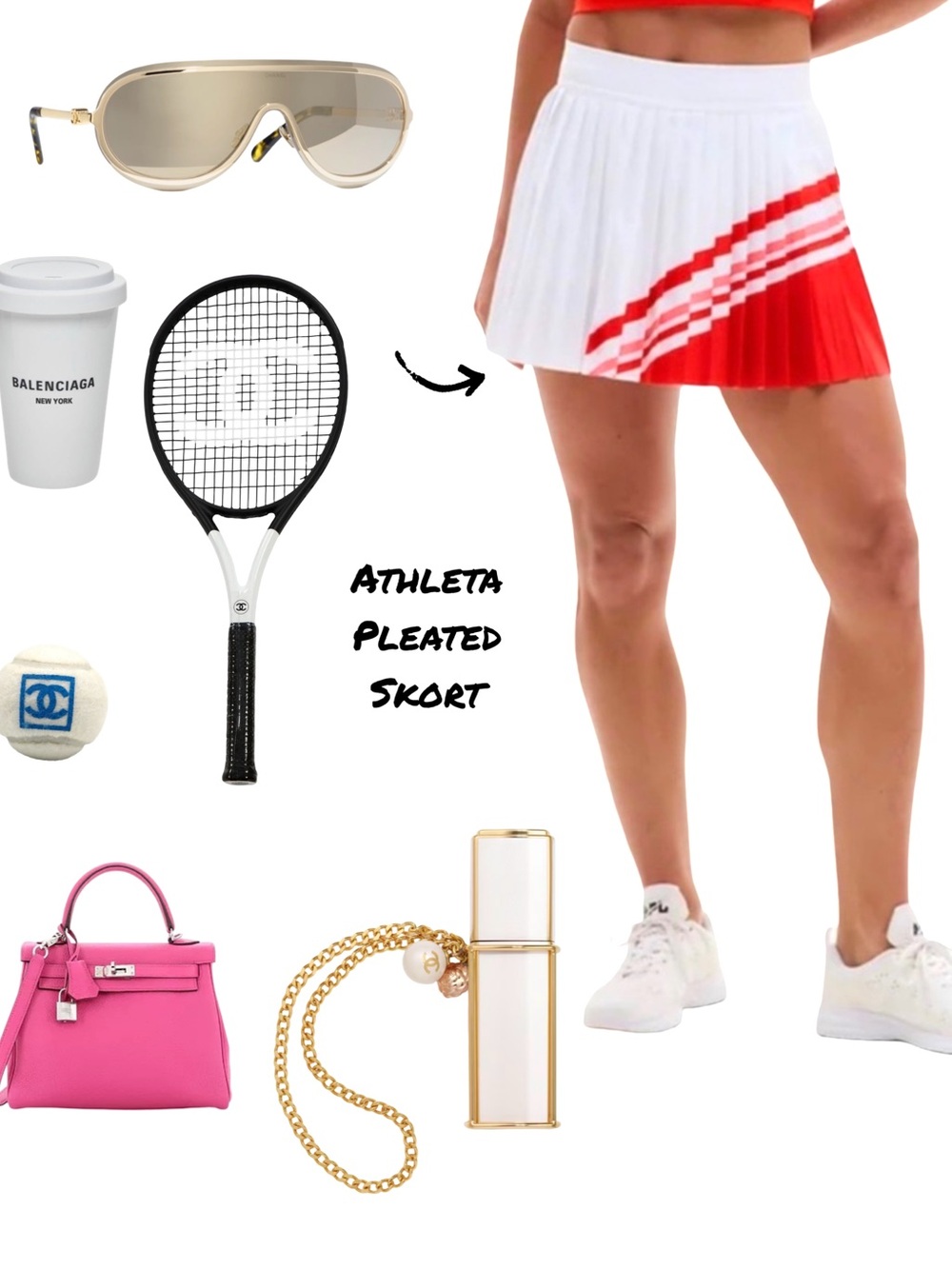 Athleta White Pleated Tennis Skort with Red Accent
